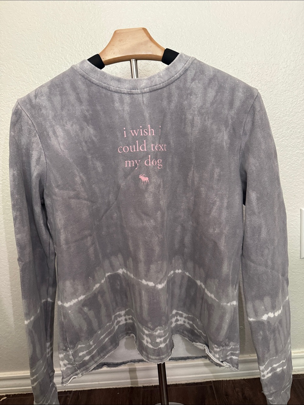 abercrombie kids Gray Tie-Dye Crewneck with Pink Script